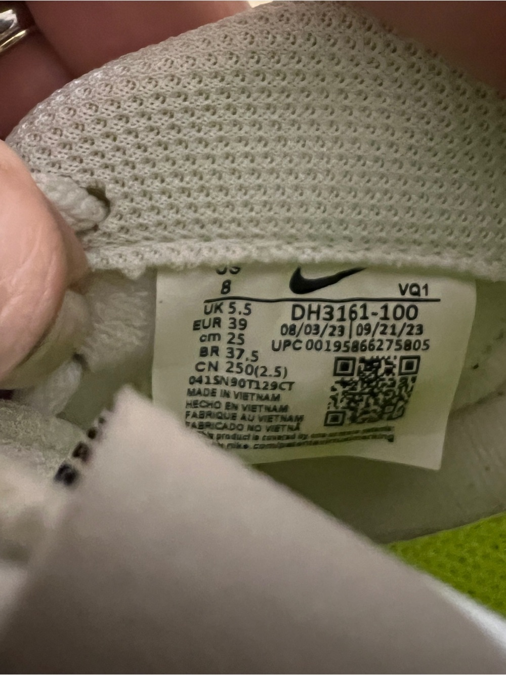 Nike White Sneakers with Black Swoosh and Neon Green Insole - Picture 2 of 2